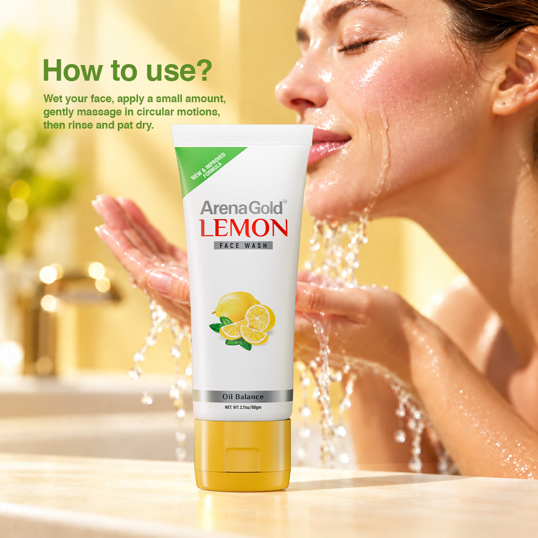 Arena Gold Lemon Facewash – Refreshing Citrus Cleanser (100g & 60g)