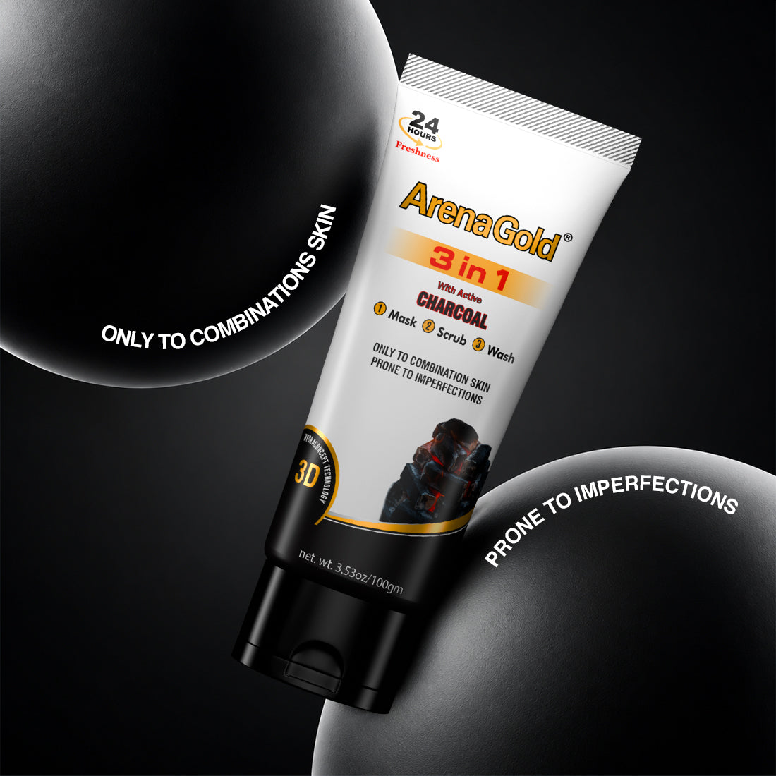 Arena Gold 3 in 1 Facewash with Charcoal - 100g