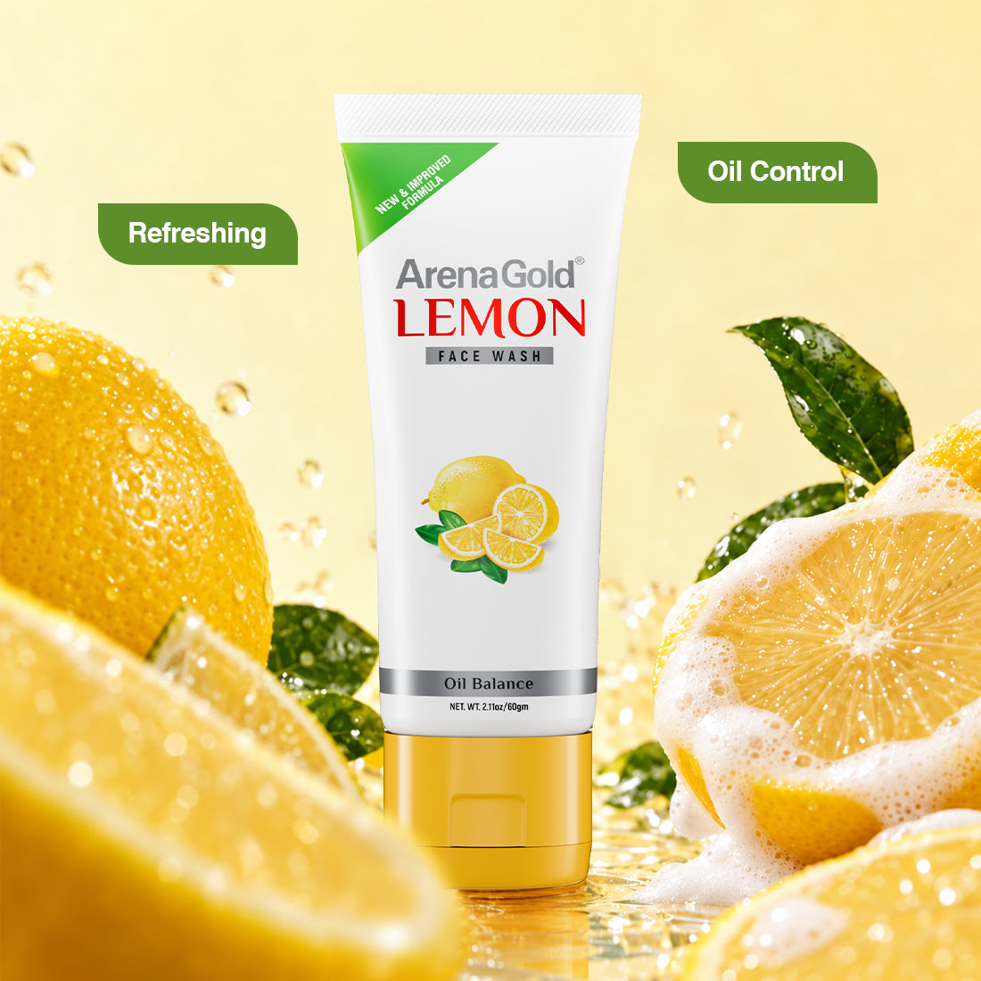 Arena Gold Lemon Facewash – Refreshing Citrus Cleanser (100g & 60g)