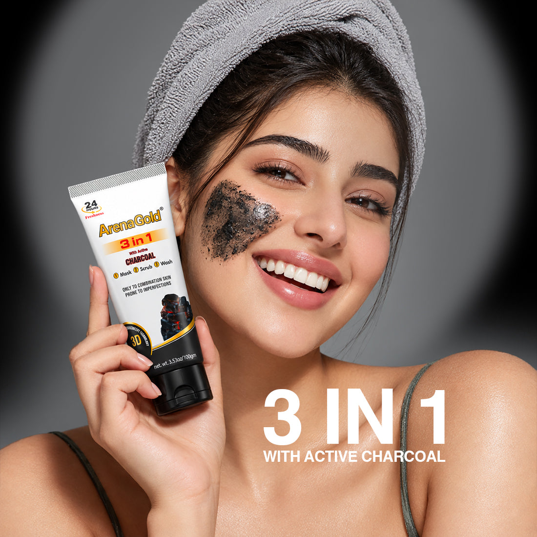 Arena Gold 3 in 1 Facewash with Charcoal - 100g