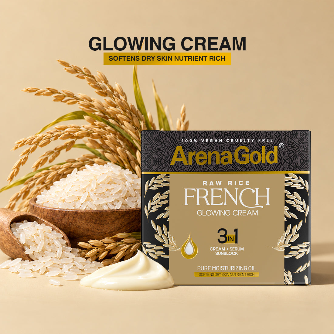 Arena Gold Raw Rice Glowing Cream 3 in 1 - Night Cream