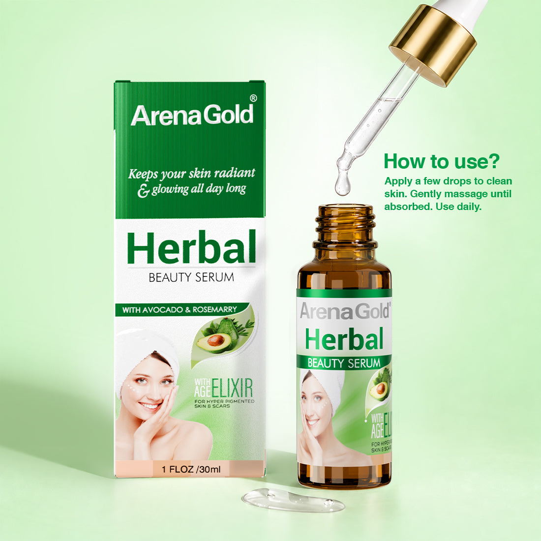 Arena Gold Herbal Beauty Serum — Avocado & Rosemary Glow
